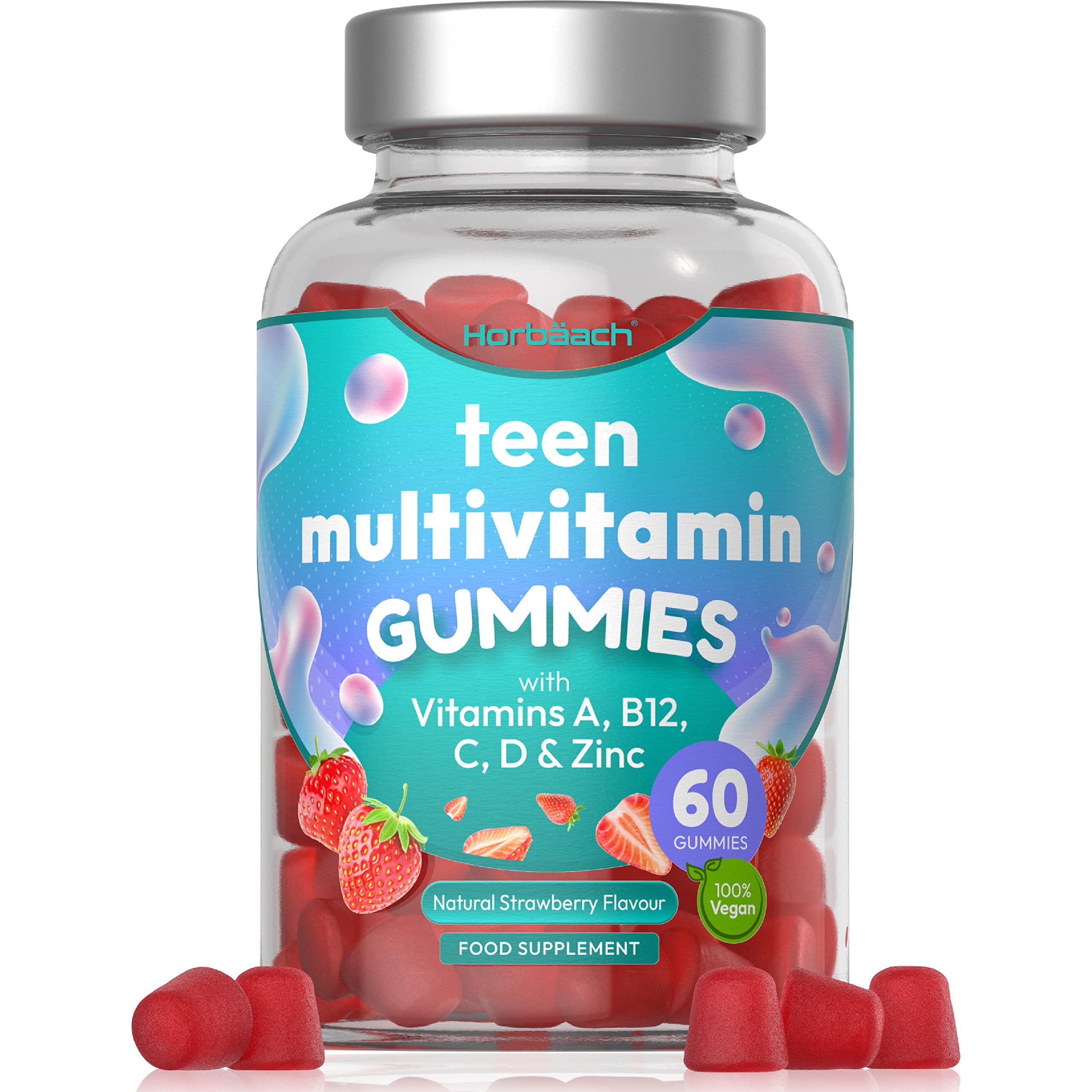 Multivitamins for Teens | 60 Vegan Gummies | 14 Essential Nutrients | with Vitamin A, B12 HorbäachUS supplements