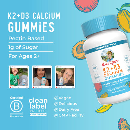 MaryRuth Organics Calcium with Vitamin D & Vitamin K2, 2 Month Supply, Calcium Supplement Supports Bone Health & Joint Support, with Vitamins D3 K2 Gummies, Vegan, Non-GMO, Gluten Free, 60 Count MARYRUTH'SUS supplements