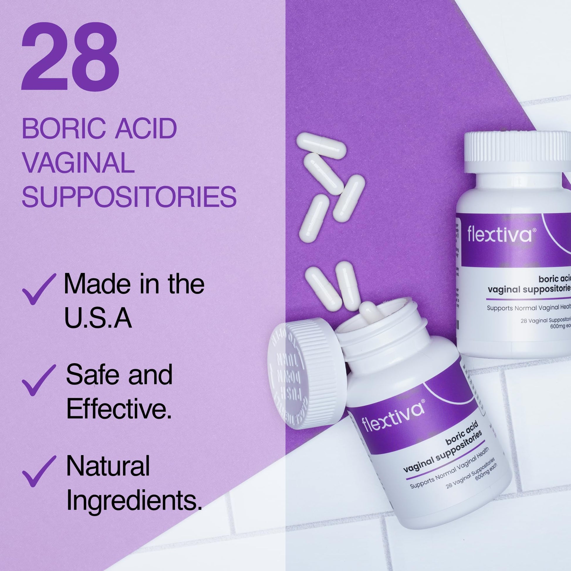 Flextiva Boric Acid Vaginal Suppositories - Boric Acid Pills for Women - Vaginal Health pH Balance for Women FlextivaAu supplements