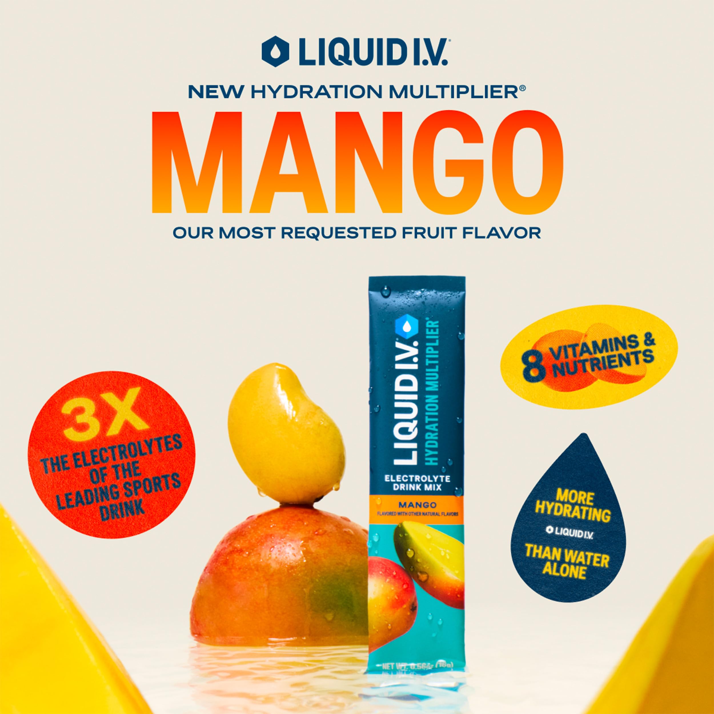 Liquid I.V.® Hydration Multiplier - Mango | Electrolyte Powder Drink Mix | 3 Pack (48 Servings) Liquid I.V.US supplements