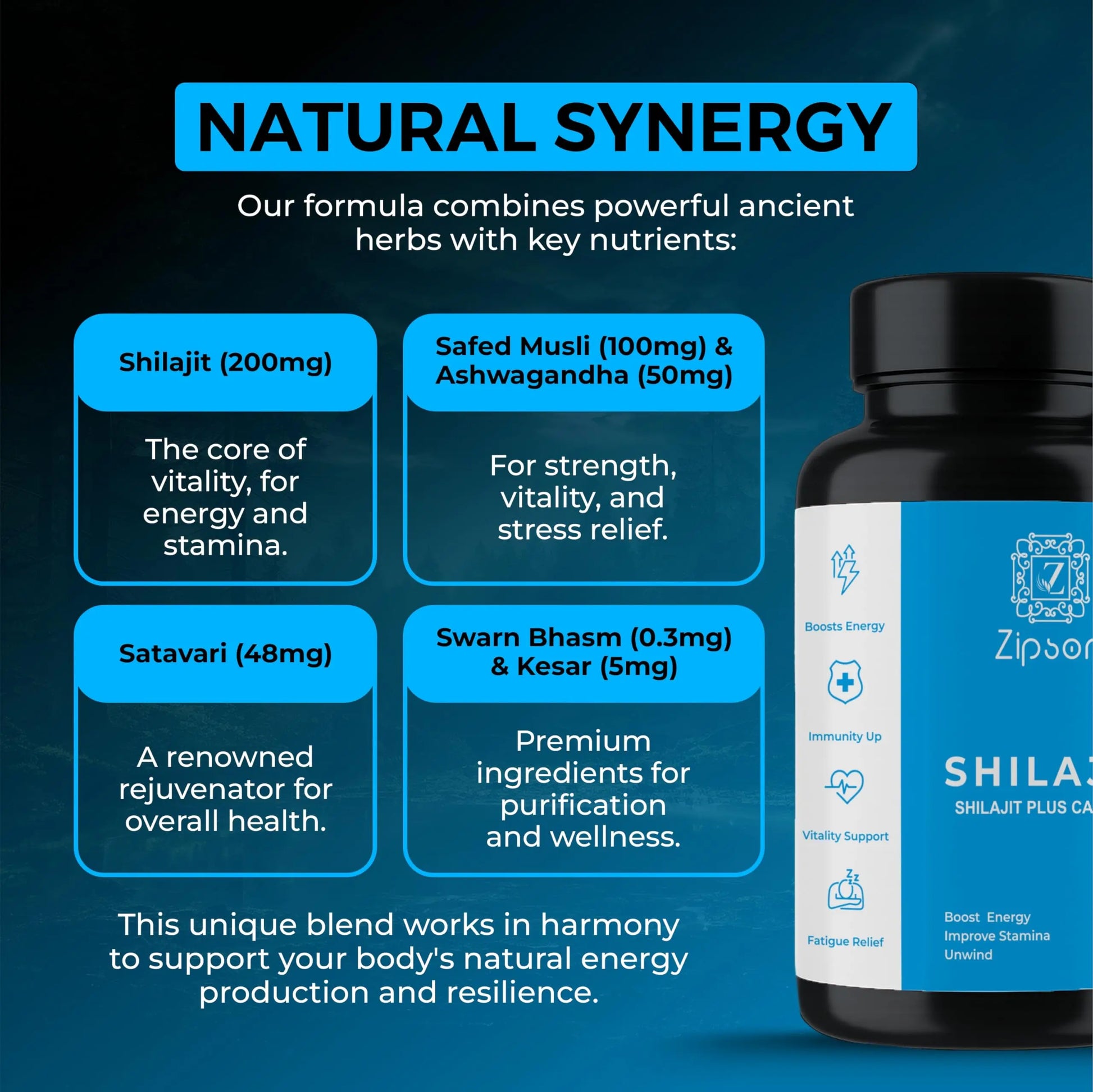 ZIPSON Shilajit for Men & Women | 90 Capsules | Himalayan Formula for Extra Power, Stamina & Immune Support | with Natural Fulvic Acid | Non-GMO | 500mg Per Serving ZIPSONnz supplements