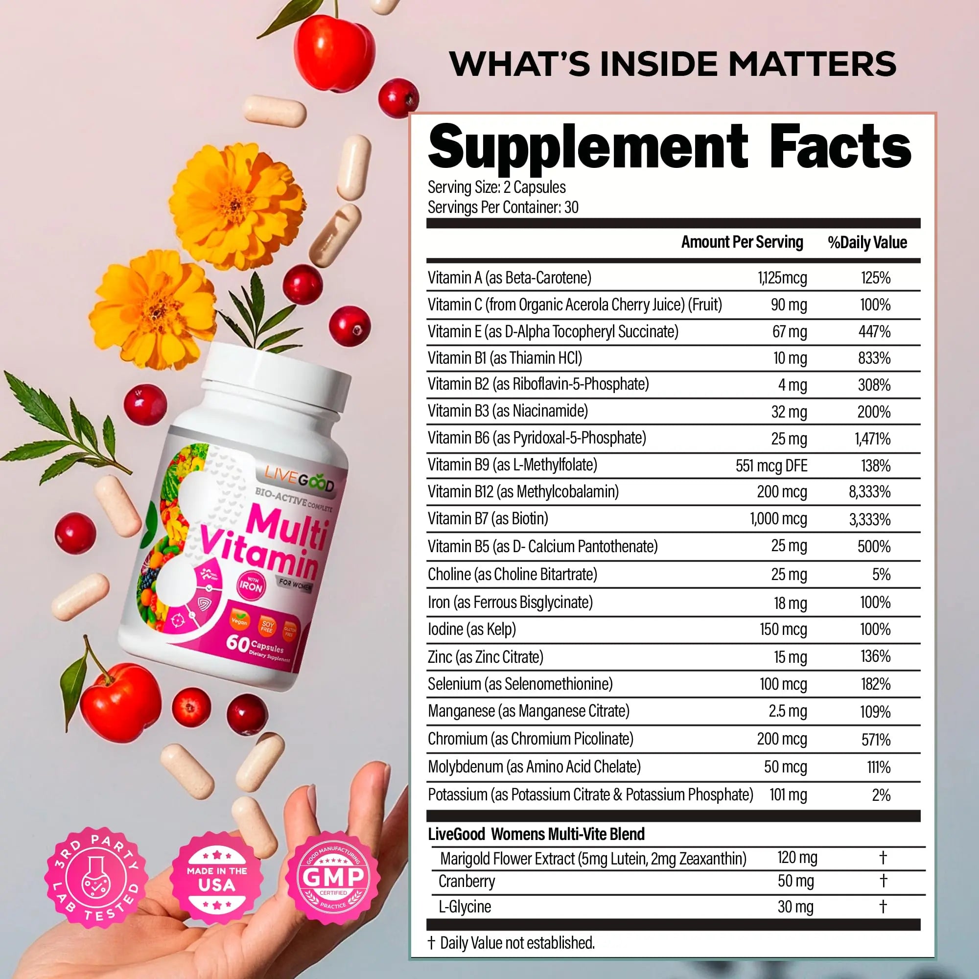 LIVEGOOD Bio-Active Complete Multivitamin for Women with Iron, Daily Women’s Multi with 24 Essential Vitamins and Minerals LIVEGOODAu supplements