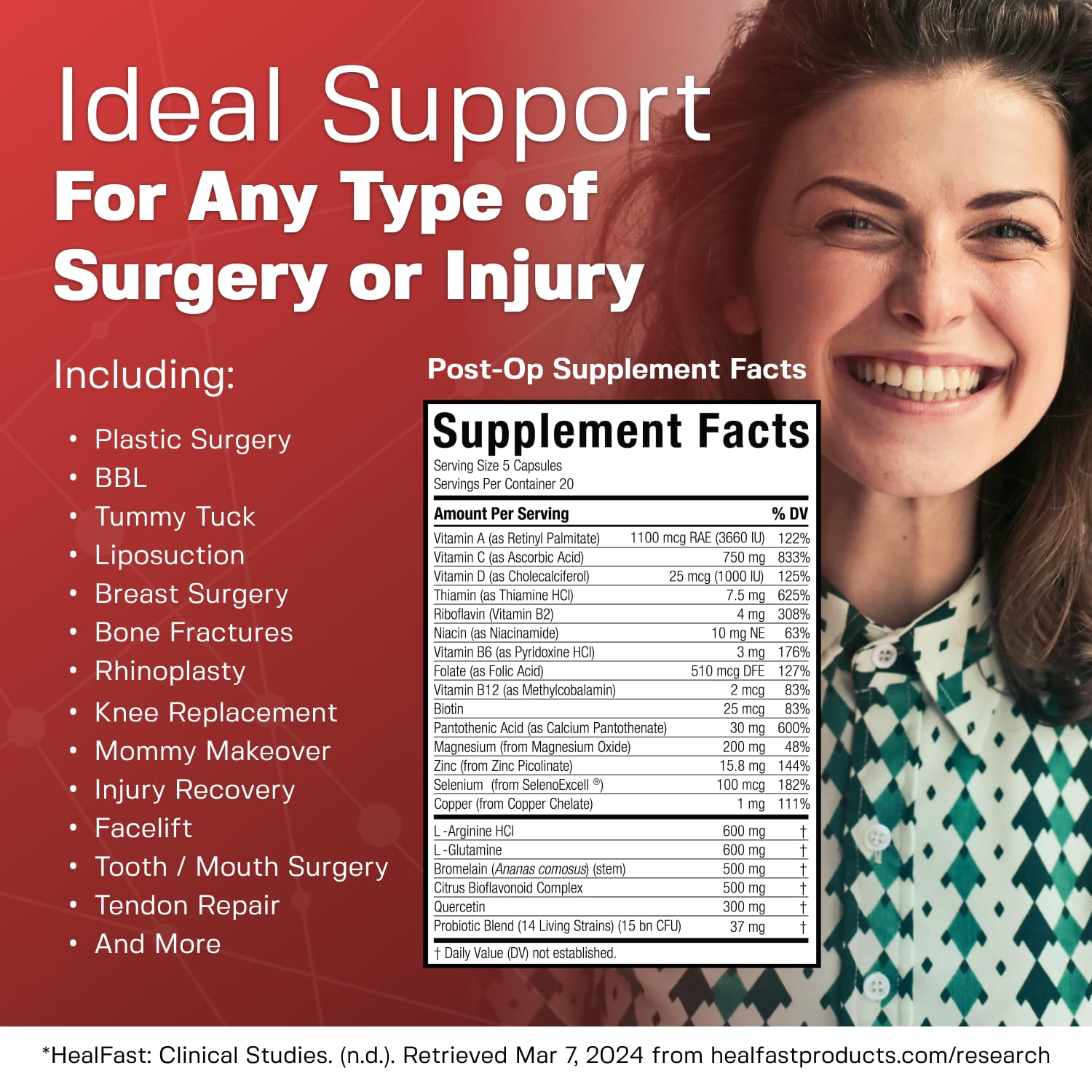 HealFast Complete Surgery & Injury Recovery Supplement: for Wound, Scar Treatment & Bruising w/Vitamins, Bromelain, Quercetin & Probiotics (Pre+Post Op) HealFastAu supplements