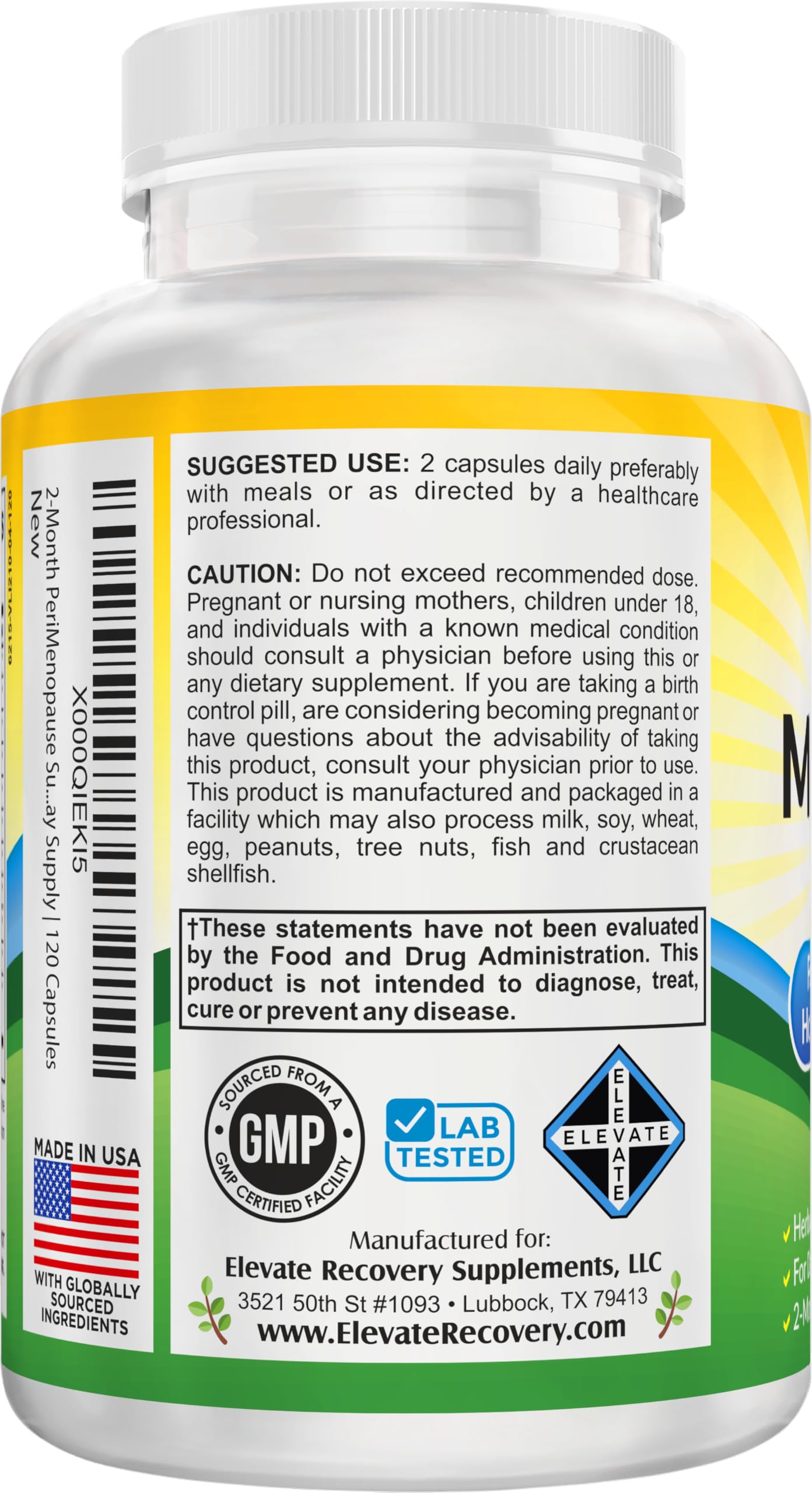 Perimenopause Support (2-Month) Supplement Blend | Women's Health & Hormone Support with 11 Herbs & Extracts | Female Hormonal Balance Supplements | 60-Day Bulk Supply | 120 Capsules Elevate Recovery SupplementsAu supplements