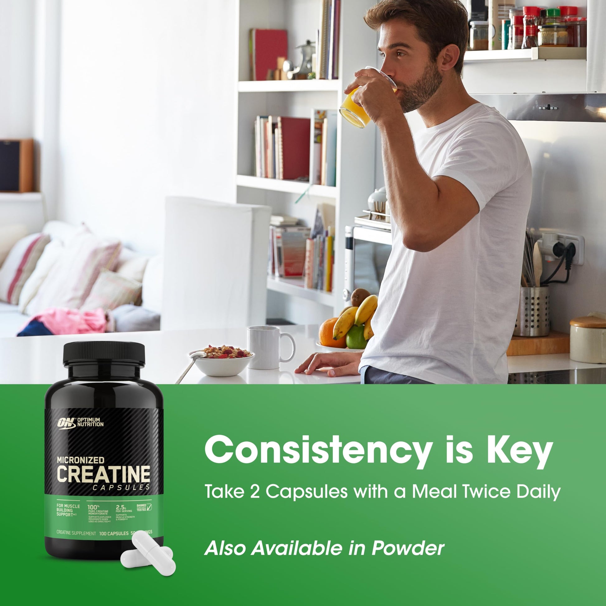 Optimum Nutrition Micronized Creatine Monohydrate Capsules, Keto Friendly, 2500mg, 100 Capsules Optimum NutritionAu supplements