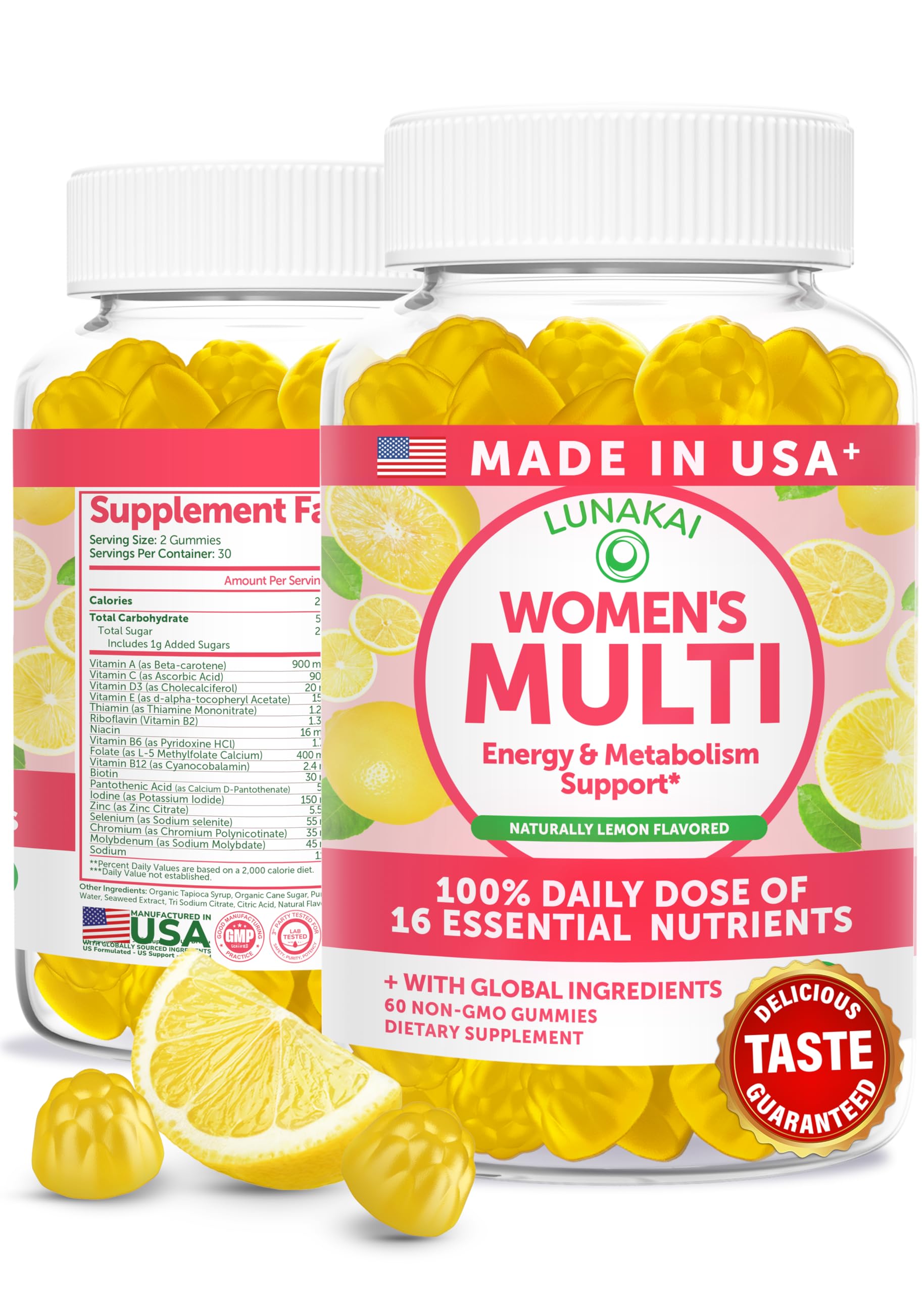 Lunakai USA Made Womens Multivitamin Gummies – Delicious Daily 16 Multi Vitamins for Women – Wellness, Energy & Essential Health Support, 60ct LunakaiAu supplements