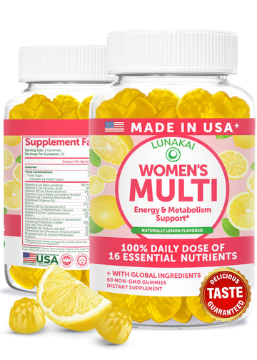 Lunakai USA Made Womens Multivitamin Gummies – Delicious Daily 16 Multi Vitamins for Women – Wellness, Energy & Essential Health Support, 60ct LunakaiAu supplements