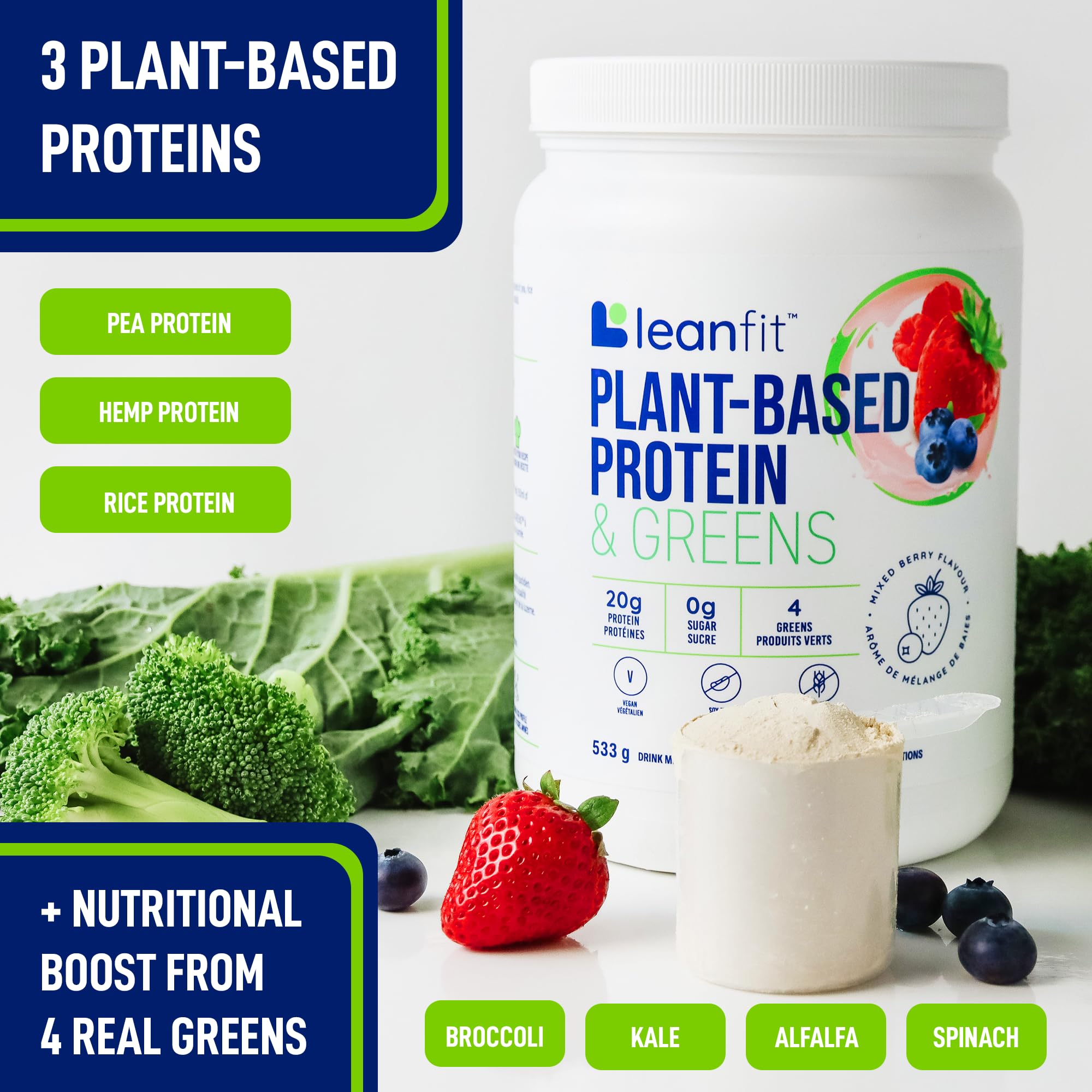 LeanFit Plant-Based Protein & Greens, Natural Berry, 20g Protein, 19 Servings, 1.25 Pound LeanFitUS supplements