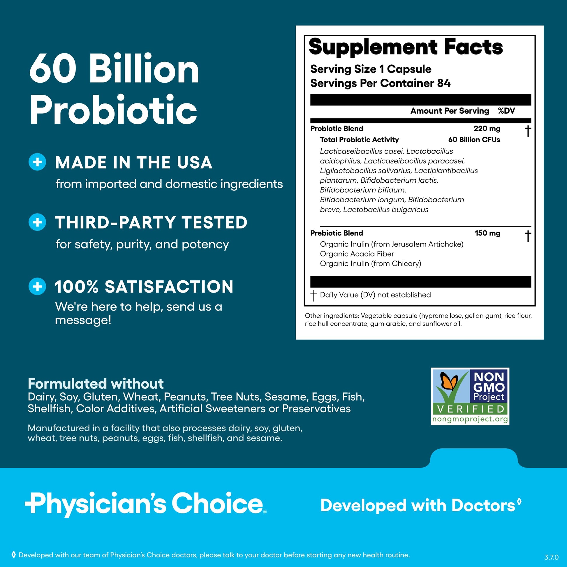 Physician's CHOICE Probiotics 60 Billion CFU - 10 Strains + Organic Prebiotics - Immune, Digestive & Gut Health - Supports Occasional Constipation, Diarrhea, Gas & Bloating - for Women & Men - 84ct Physician's CHOICEAu supplements