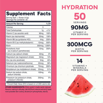 Type Zero Clean Electrolytes Hydration Powder Drink Mix + 14 Essential Vitamins & Minerals - Sugar Free, Zero Artificial Ingredients - Watermelon Flavor, 50 Servings Type ZeroUS supplements