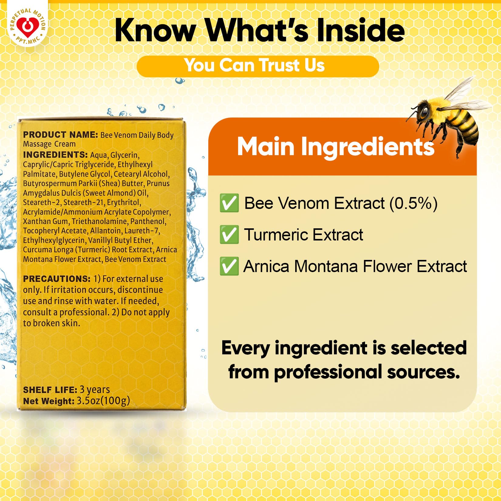 PPT.MHC Bee Venom Massage Cream with Pump - Soothing Muscle Rub with Turmeric, Arnica & MSM - Premium Bee Venom Lotion for Back, Legs & Feet - Everyday Non-Greasy 3.5oz Cream PPT.MHCAu supplements