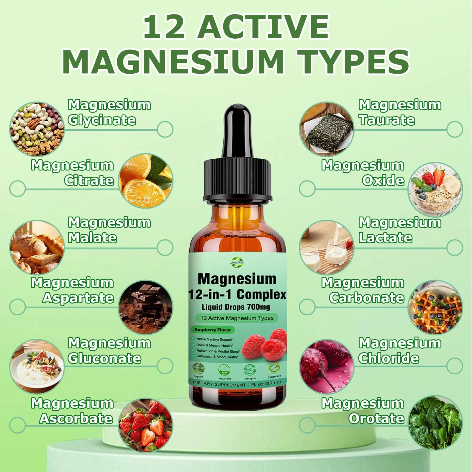 Magnesium 12 in 1 Complex Liquid Drops 700mg, High Absorption Magnesium Glycinate Citrate Malate Taurate & 8 Forms, Magnesium Complex Blend Supplement for Sleep Muscle Nerve Energy Heart Health JUIWEFKKnz supplements