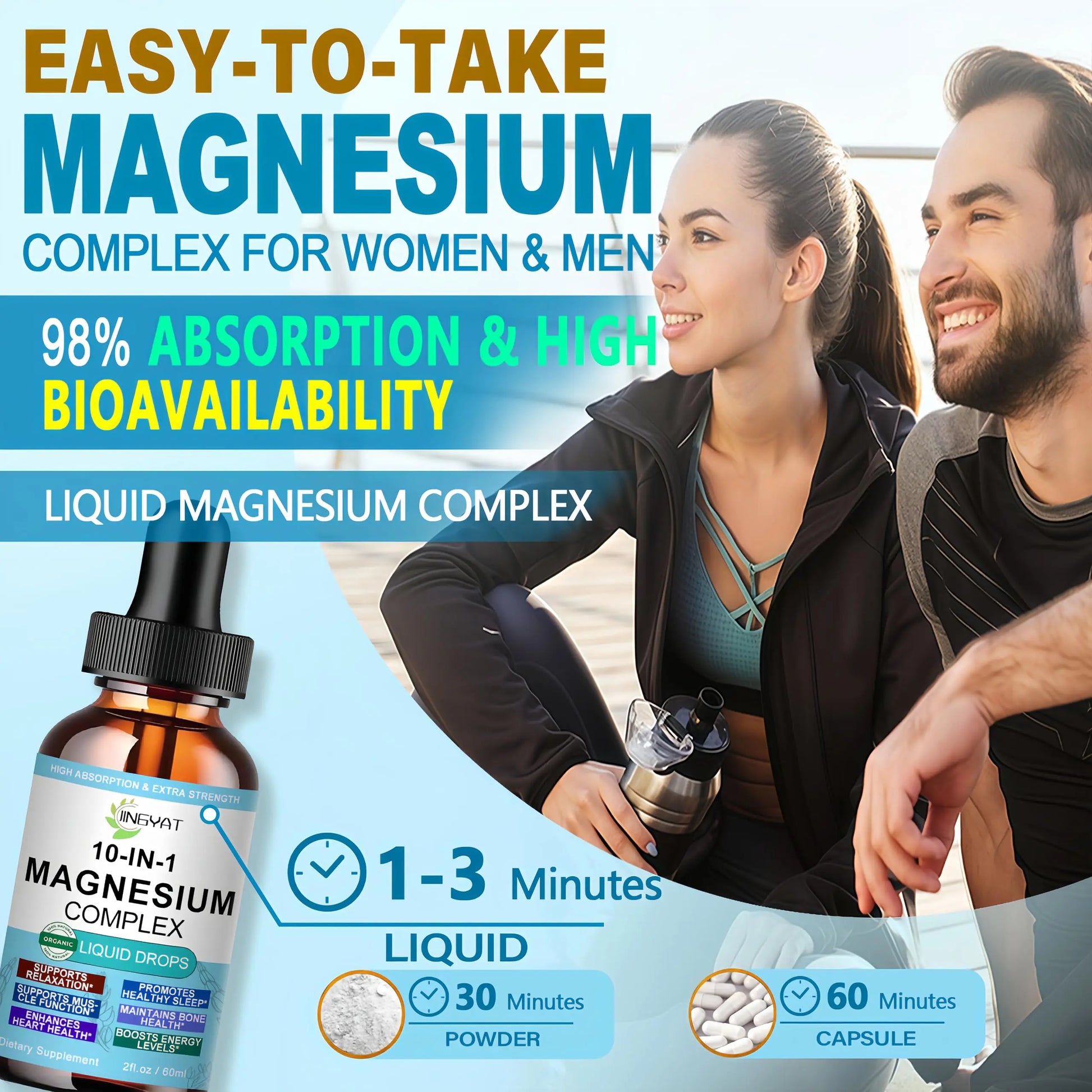 High Absorption Magnesium Complex Drops | 10-in-1 Liquid Magnesium Complex for Women & Men with Glycinate,Citrate,Taurate | for Stress Relief,Sleep,Heart Health | Vegan,Non-GMO,Fast-Acting Formula JINGYATnz supplements