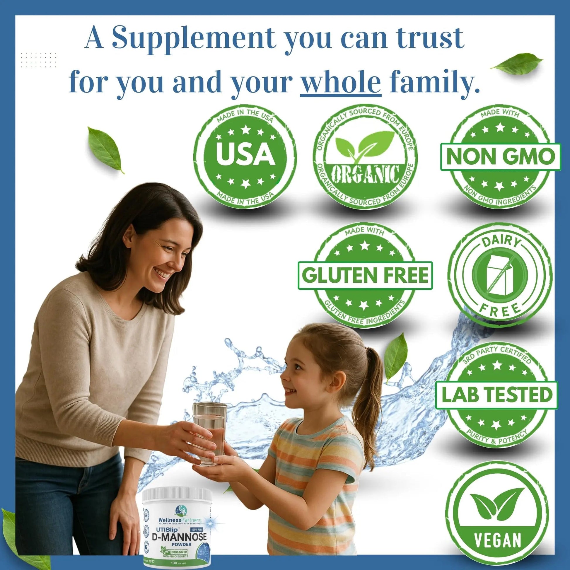Now New UTI-Slip D Mannose Non GMO Organic Source Powder 130g jar. WellnessPartnersAu supplements