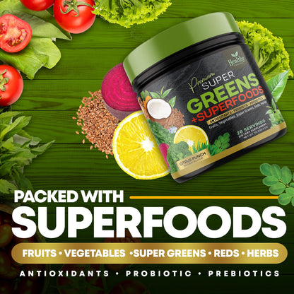Greens Powder Superfood Supplement - Super Green Reds Smoothie Mix Blend with Spirulina Healthy Harvest NutritionUS supplements