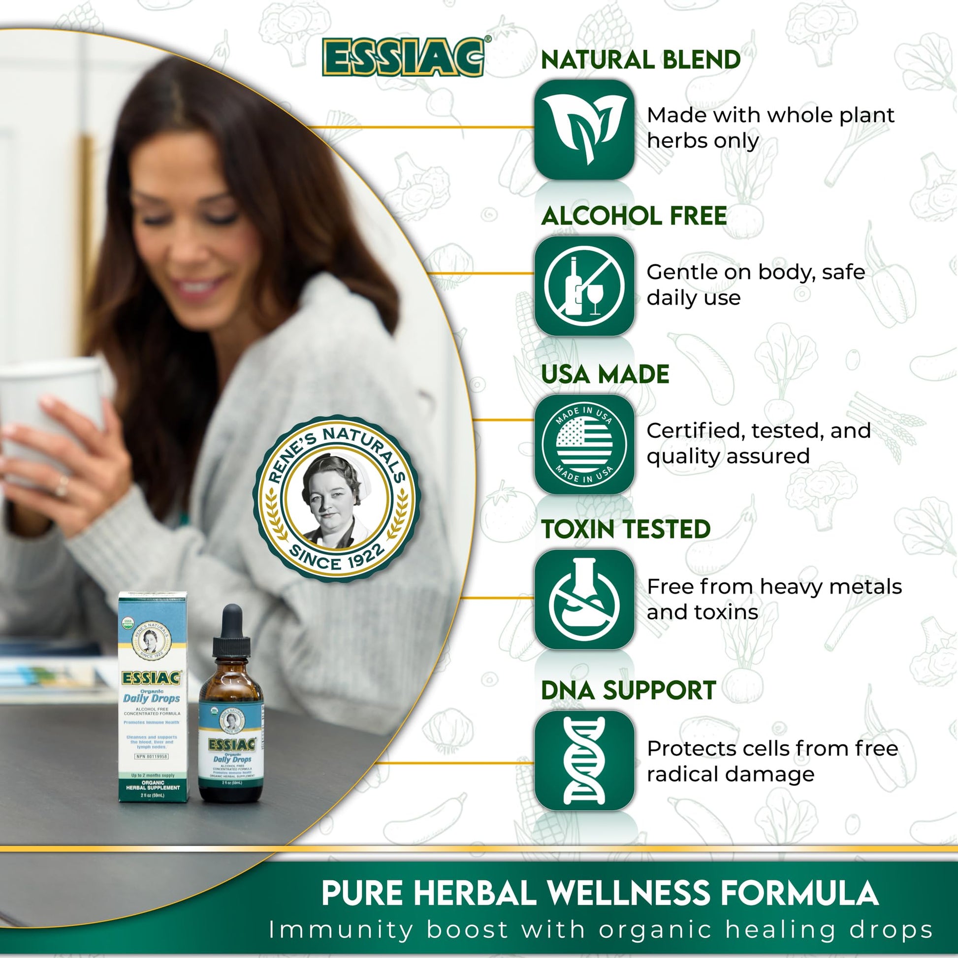 Essiac Original Tea USDA Organic Daily Drops for Enhanced Lymphatic Drainage and Immune Support | Alcohol Free Concentrated Formula | 2oz (59ml) EssiacAu supplements