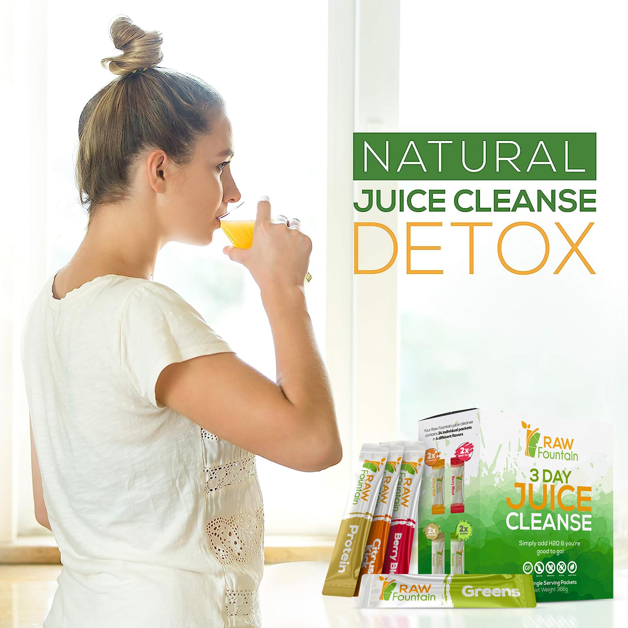 Raw Fountain 3 Day Juice Cleanse Detox, Weight Management Program, 24 Powder Packets Raw FountainAu supplements