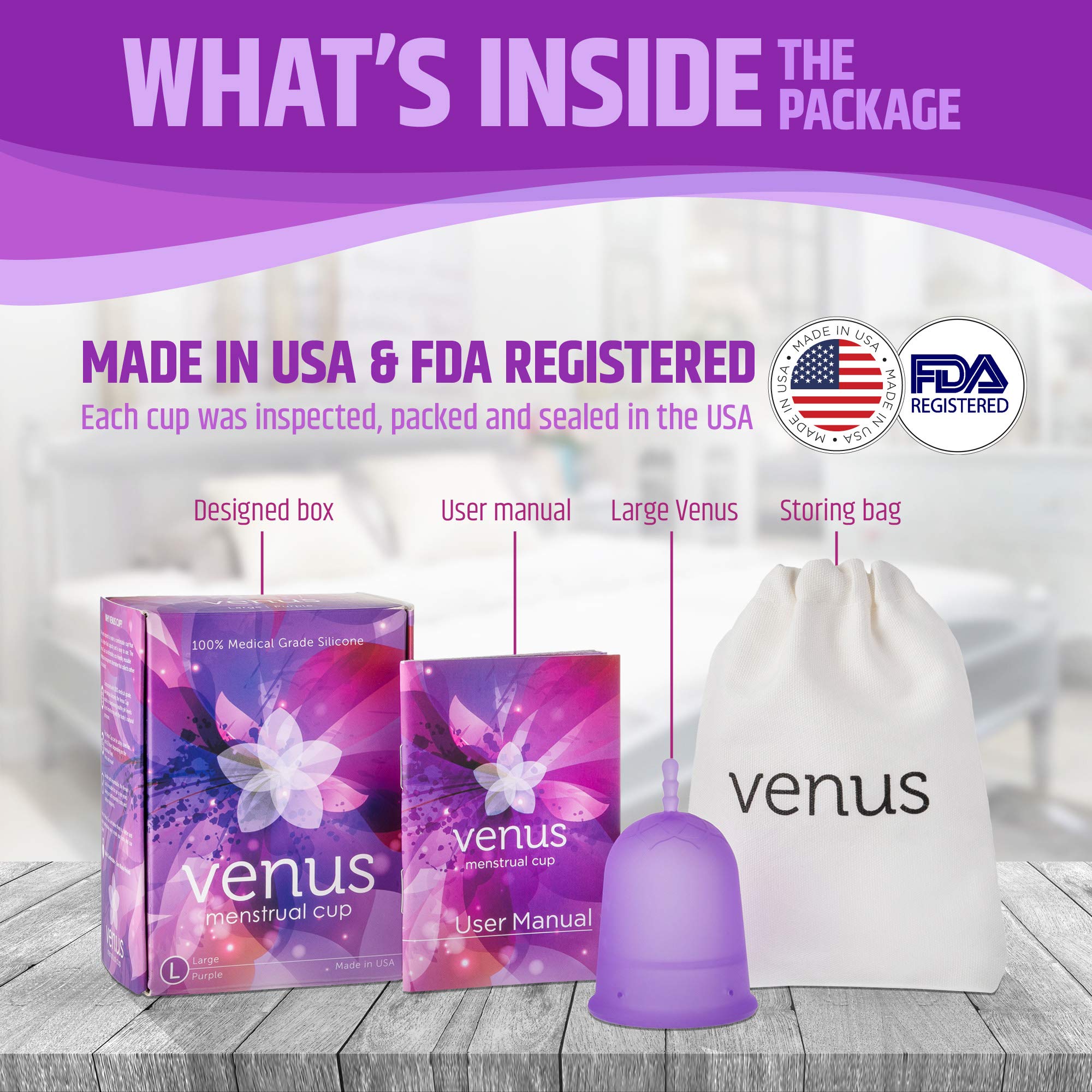 Venus Large Menstrual Cup – High Capacity for Heavy Flow -Made in USA - 100% Medical Grade Silicone VENUSAu supplements