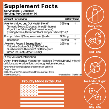 Avantera Premium Nootropic, Elevate | Energy, Focus, Mood, & Gut Health | 30 Day Supply AvanteraUS supplements