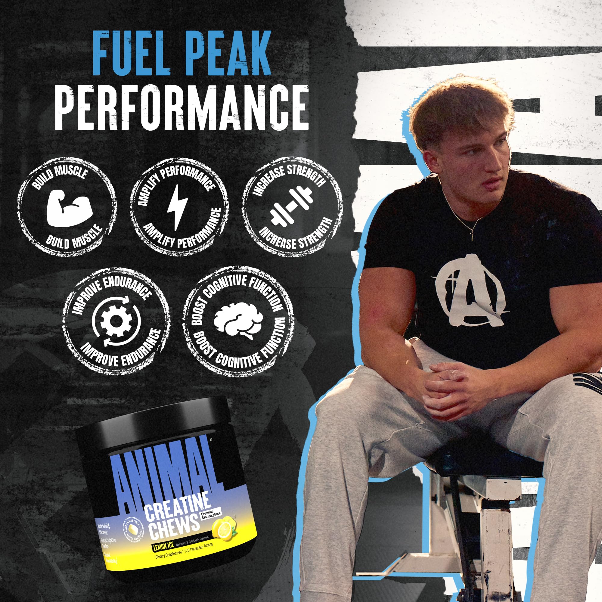 Animal Creatine Chews Tablets - Enhanced Creatine Monohydrate with AstraGin to Improve Absorption, Sea Salt for Added Pumps, Delicious and Convenient Chewable Tablets - Lemon Ice AnimalAu supplements