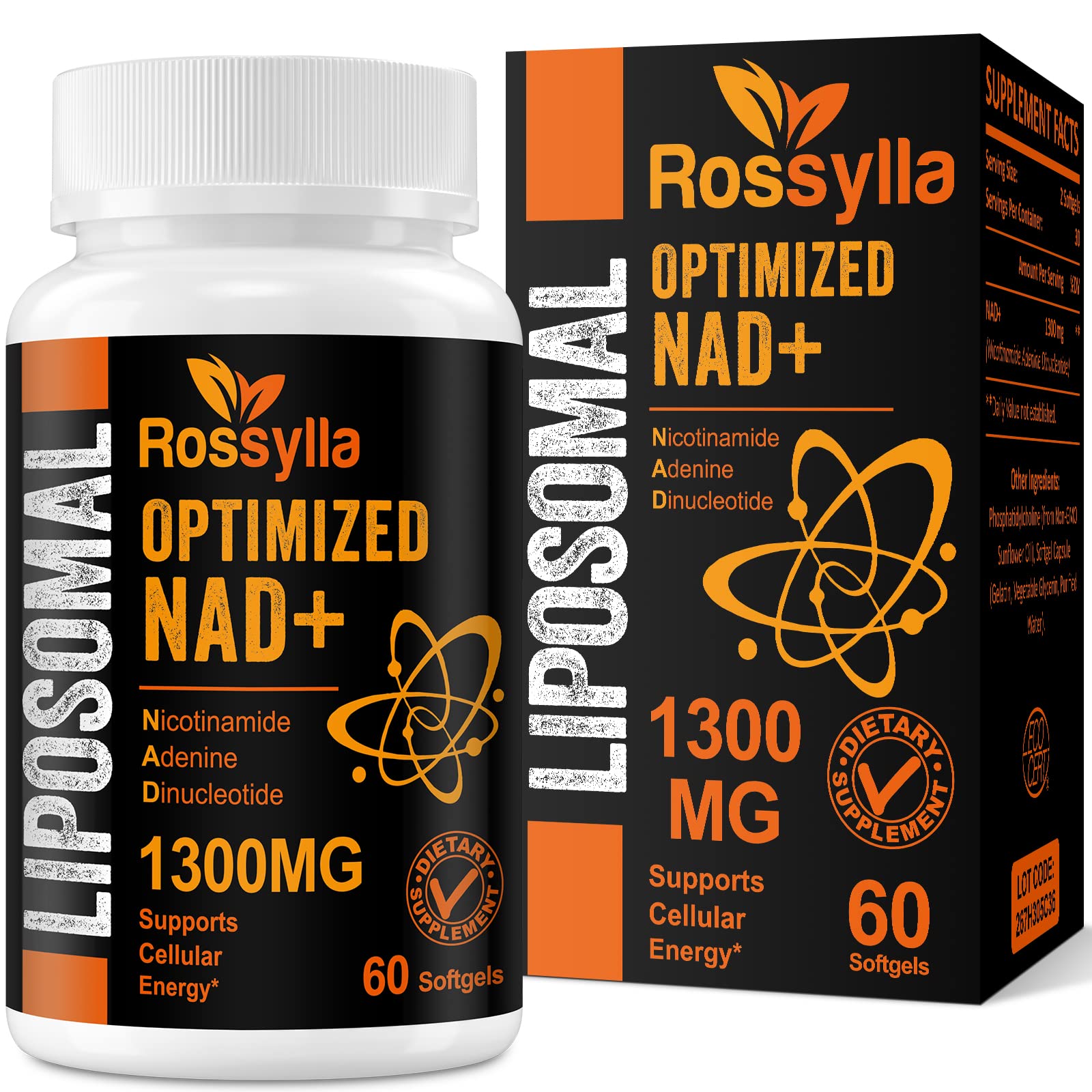Rossylla 1300 MG Liposomal NAD+ Supplement | Highest Absorption | Purest NAD Supplemet to Boost NAD+ Effetively | Boosting NAD+ Supplement for Aging Defese, Cellular Energy, Longevity | 120 Count RossyllaAu supplements