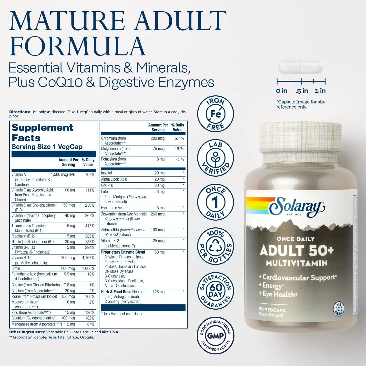 Solaray Once Daily Adult 50+ Complete Multivitamin for Women & Men, Essential Vitamins & Chelated Minerals for Healthy Energy, Heart, Brain & Immune Support SOLARAYAu supplements