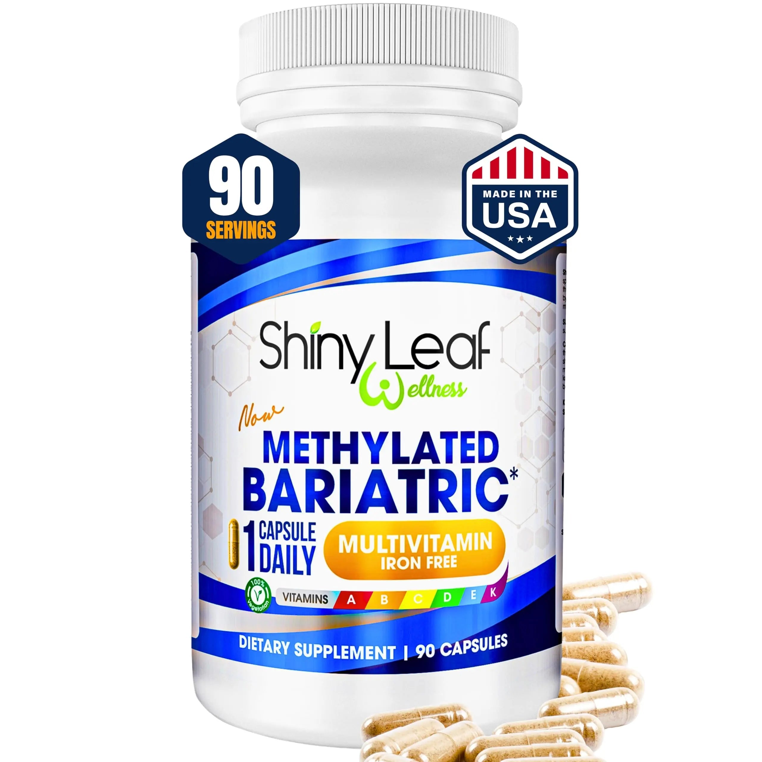 Shiny Leaf Methylated Bariatric Multivitamin Without Iron – Vitamins for Gastric Bypass & Sleeve, 1 Daily Capsule W Methylated Folate, B12, A, C, D, K Shiny LeafAu supplements
