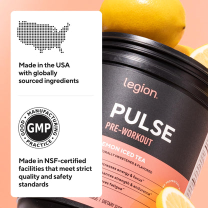 LEGION Pulse Pre Workout Supplement - All Natural Nitric Oxide Preworkout Drink to Boost Energy, Creatine Free, Naturally Sweetened, LEGIONUS supplements