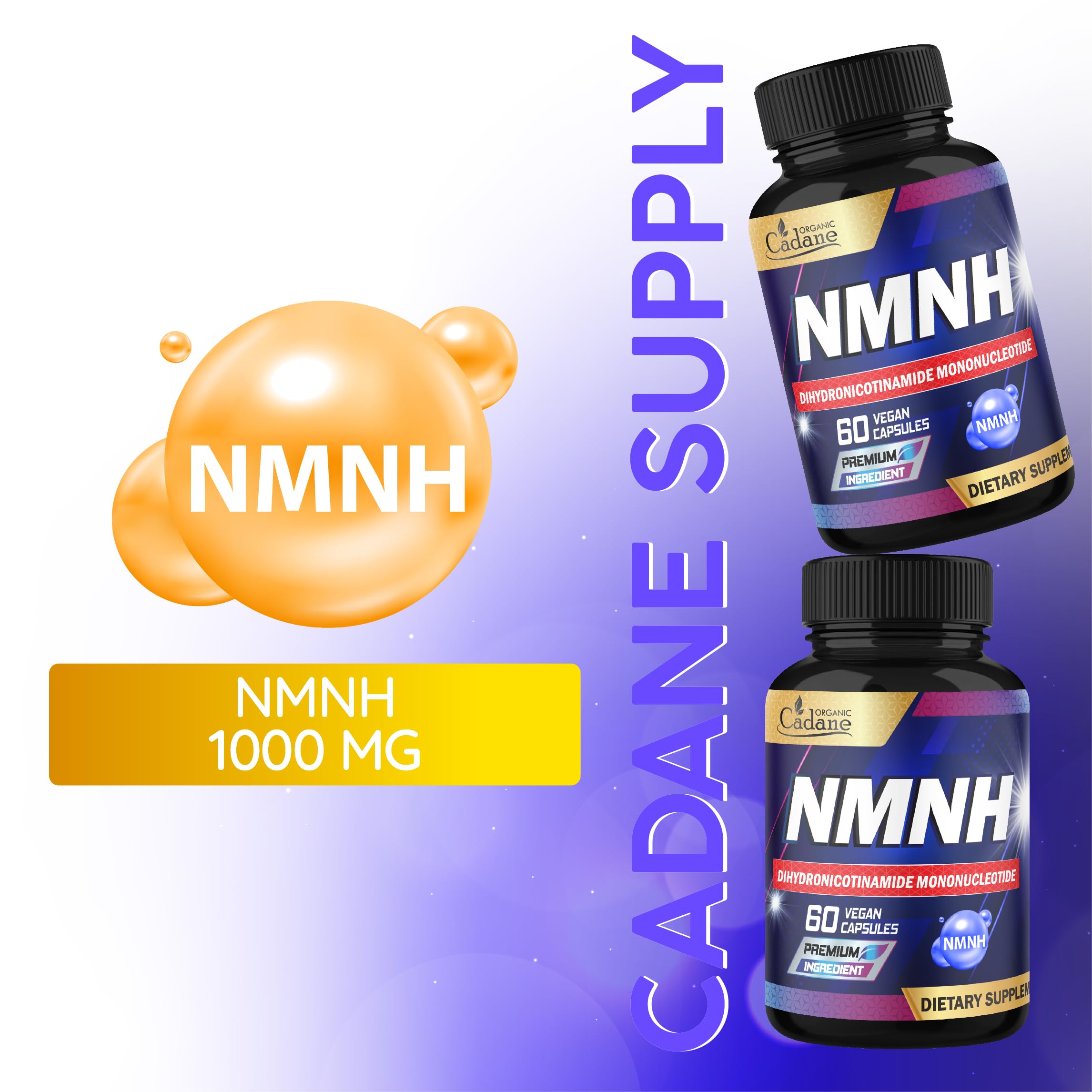 Cadane NMNH Supplement | Support Energy & Healthy Aging | Dihydronicotinamide Mononucleotide | Non-GMO – 60 Capsules – 30-Day Organic CadaneAu supplements
