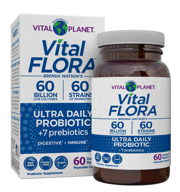 Vital Planet - Vital Flora Ultra Daily Probiotic 60 Billion CFU, Diverse Strains, Organic Prebiotics, Immune Support, Bloating Relief, Digestive Health Probiotics for Women and Men 60 Capsules Vital PlanetAu supplements