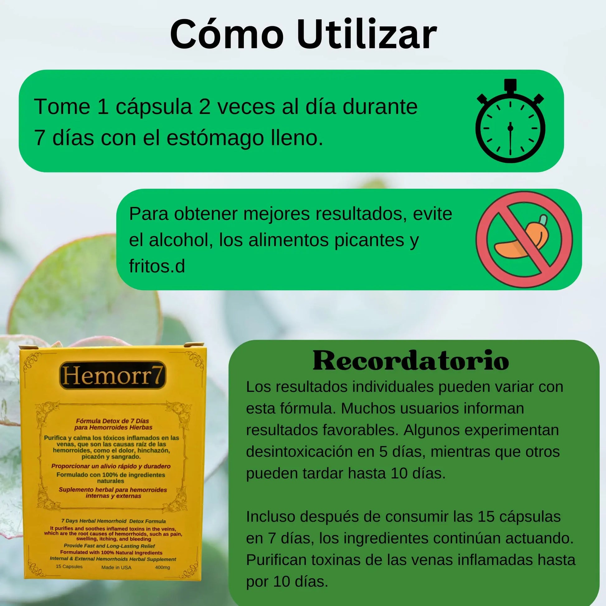 Hemorr7: 7Days 15 Capsules Herbal Hemorrhoid Detox Formula,Fórmula Herbal para desintoxicar las hemorroides Durante 7 días GenericAu supplements