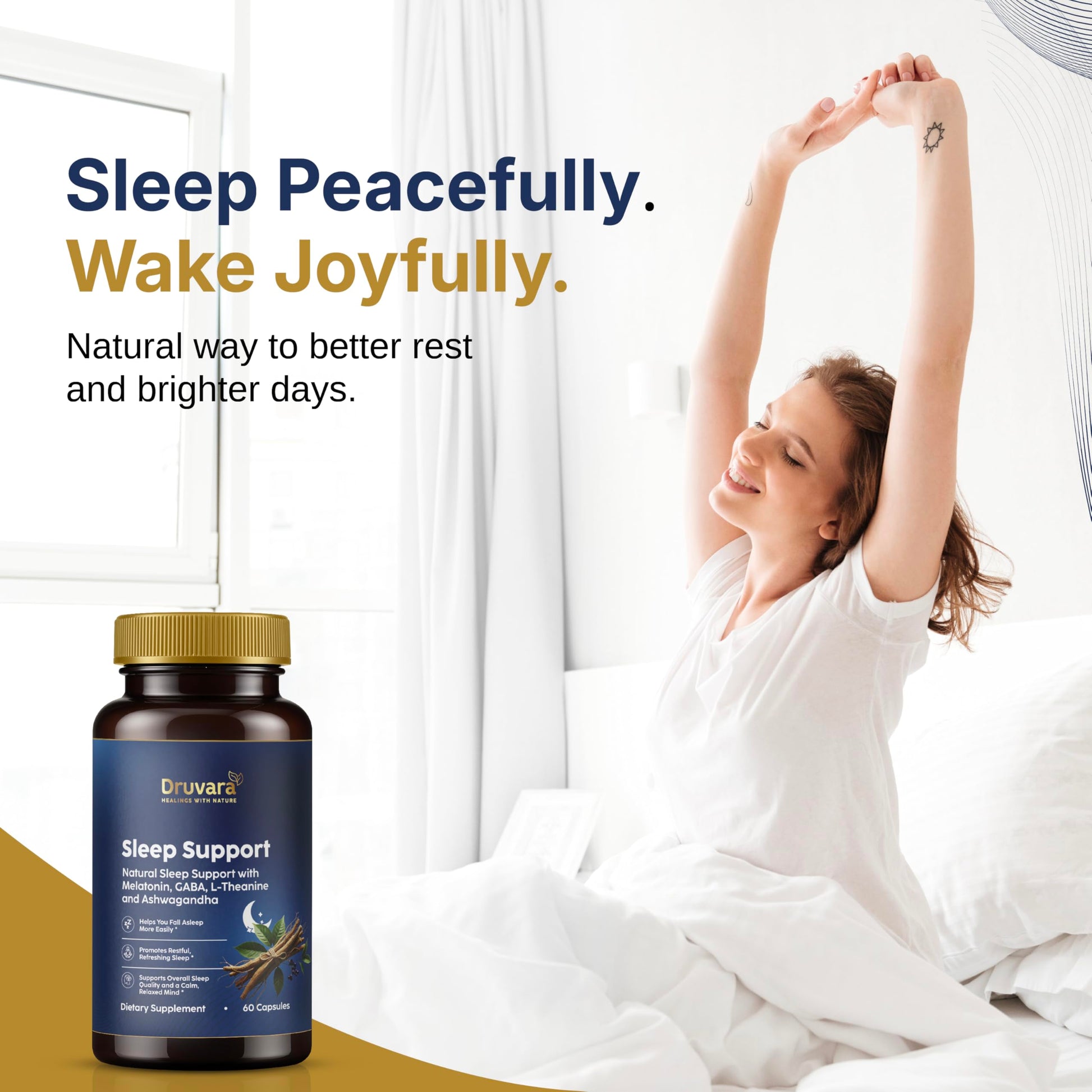 Druvara Natural Sleep Aid for Adults with Melatonin, GABA, L-Theanine & Ashwagandha, Natural Sleep Supplement for Deep, Restful Sleep - 60 Capsules DruvaraAu supplements