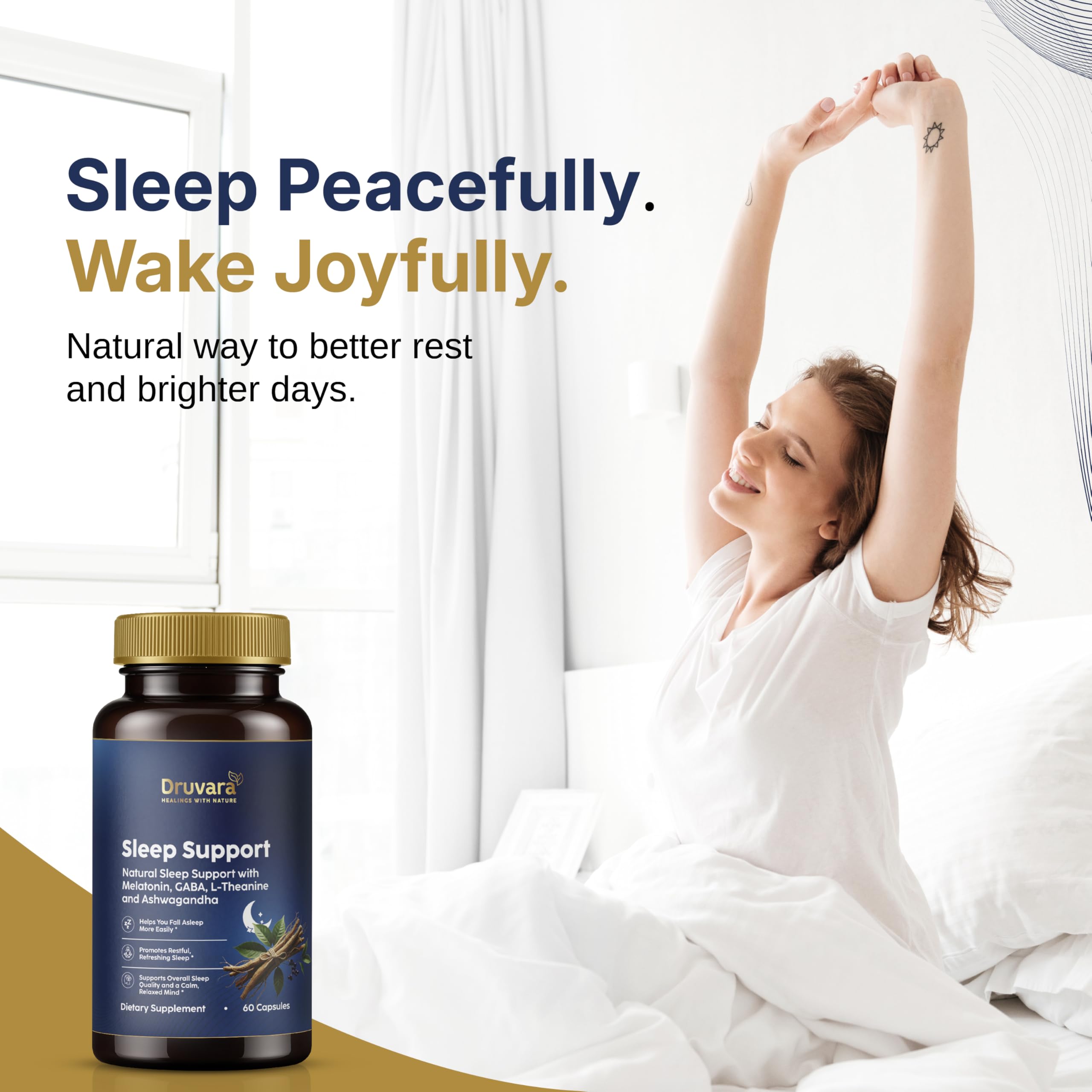 Druvara Natural Sleep Aid for Adults with Melatonin, GABA, L-Theanine & Ashwagandha, Natural Sleep Supplement for Deep, Restful Sleep - 60 Capsules DruvaraAu supplements