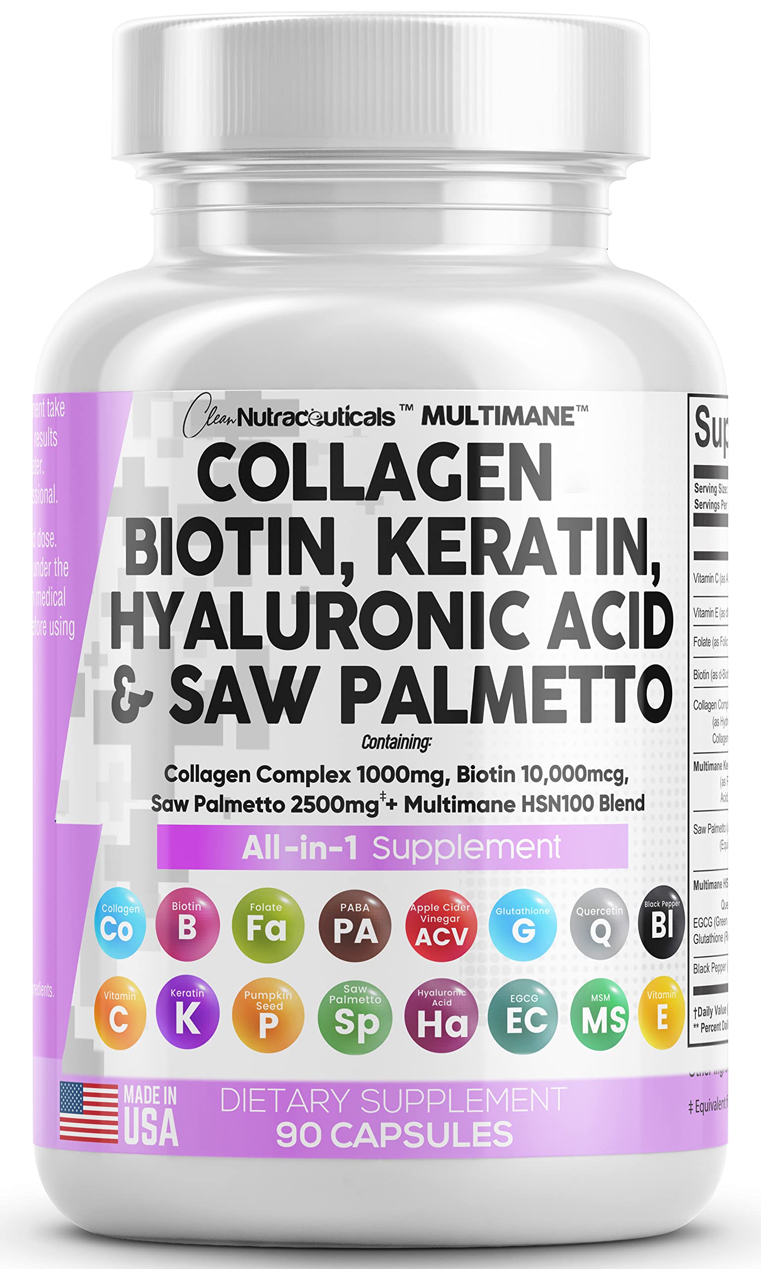 Collagen Pills 1000mg Biotin 10000mcg Keratin Saw Palmetto 2500mg 90 Ct Clean NutraceuticalsAu supplements