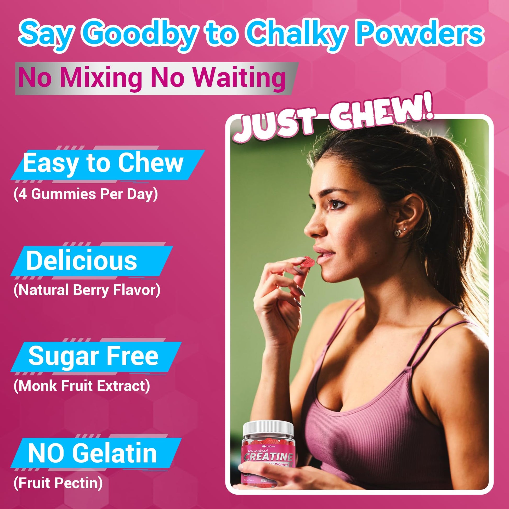 Creatine for Women Gummies, Micronized Creatine Monohydrate + Myo-Inositol, Collagen Peptides, BCAAs, Hyaluronic Acid, Vitamin B6 B12, Zinc for Enërgy, Föcus, Hörmonal Balance, Sugar Free, 120 Counts LILICAREAu supplements