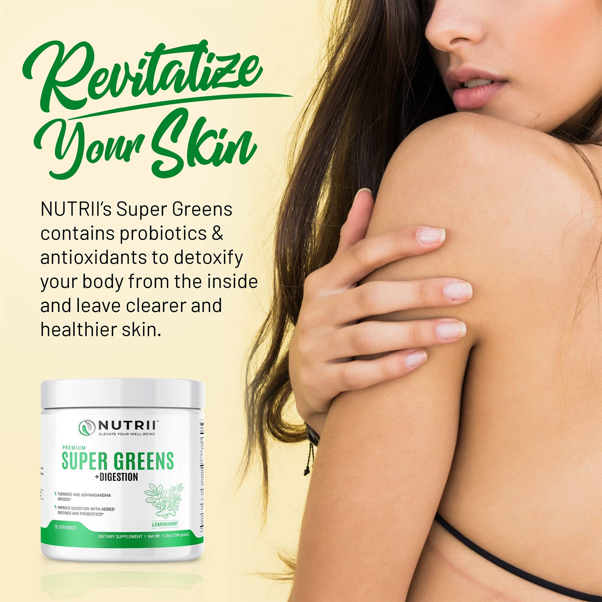 Nutrii Organic Green Immunity Superfood Powder - Soothes Digestion, Boosts Healthy Vitality and Energy. Fast Acting Formula with Probiotics, Enzymes, Turmeric and Ashwagandha (30 Servings Lemon-Mint) NutriiAu supplements