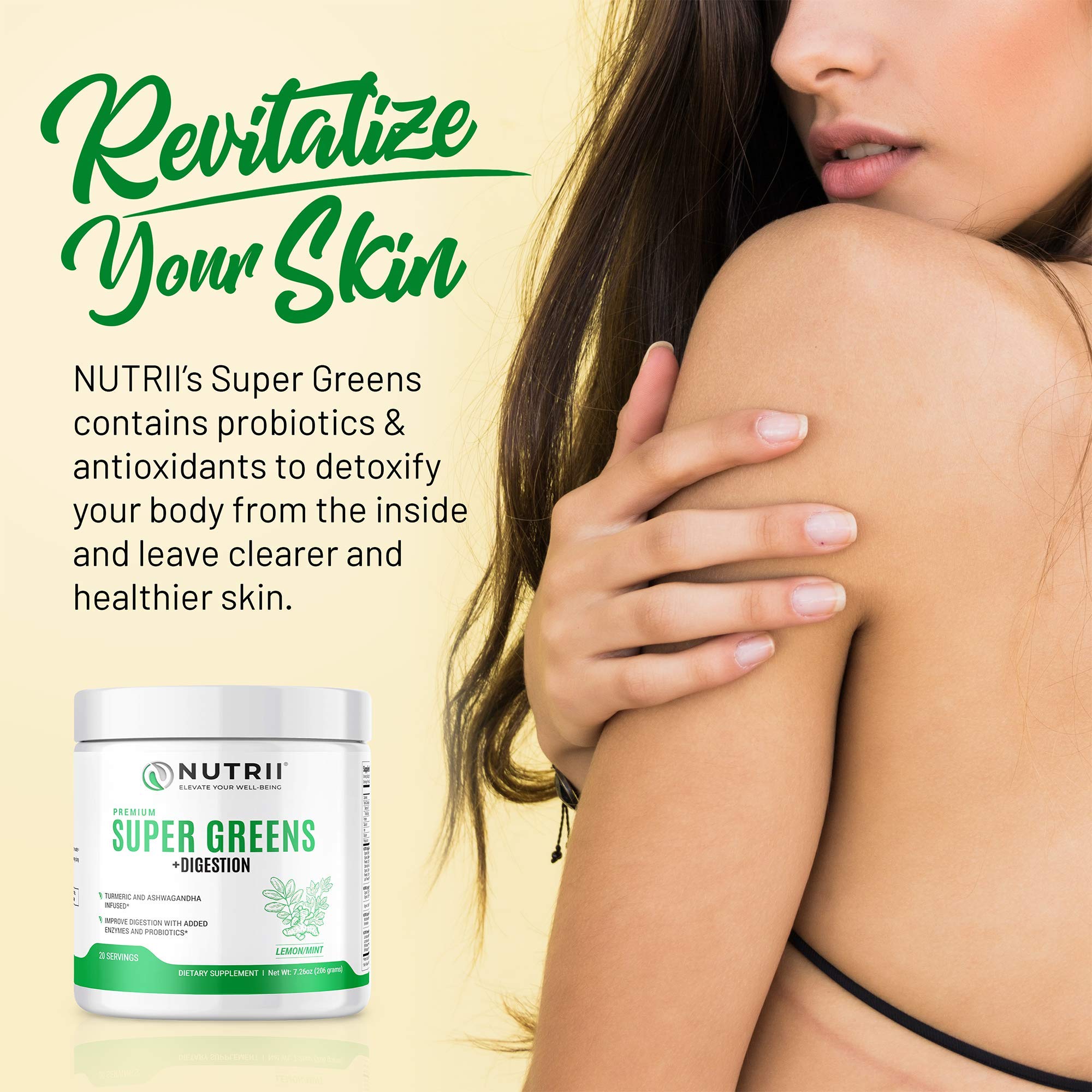 Nutrii Organic Green Immunity Superfood Powder - Soothes Digestion, Boosts Healthy Vitality and Energy. Fast Acting Formula with Probiotics, Enzymes, Turmeric and Ashwagandha (30 Servings Lemon-Mint) NutriiAu supplements