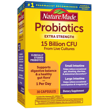 Nature Made Probiotics for Digestive Health Extra Strength 15 Billion CFU from Live Cultures, Probiotics for Women and Men, 30 Probiotic Capsules, 30 Day Supply Nature MadeAu supplements