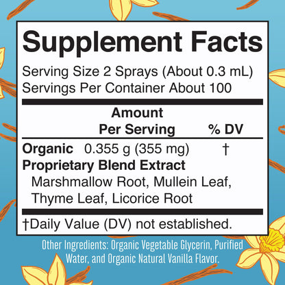 MaryRuth Organics USDA Organic Throat Spray with Mullein Leaf | Marshmallow Root & Licorice Root & Thyme Leaf | Vanilla | 4 Herbal Blend | Non-GMO | Vegan | Gluten Free | 1 Fl Oz | Up to 100 Servings MARYRUTH'SUS supplements