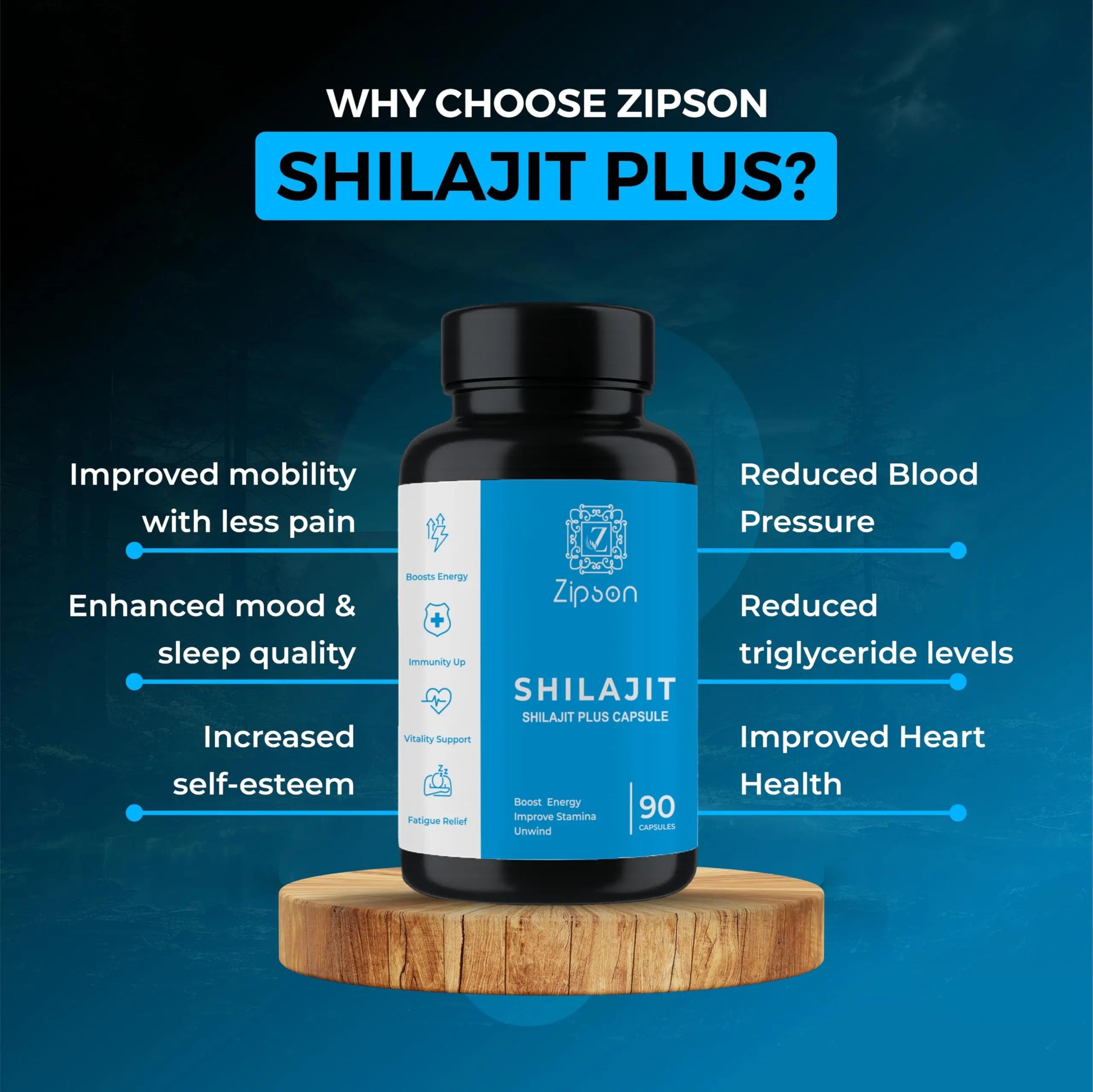 ZIPSON Shilajit for Men & Women | 90 Capsules | Himalayan Formula for Extra Power, Stamina & Immune Support | with Natural Fulvic Acid | Non-GMO | 500mg Per Serving ZIPSONnz supplements