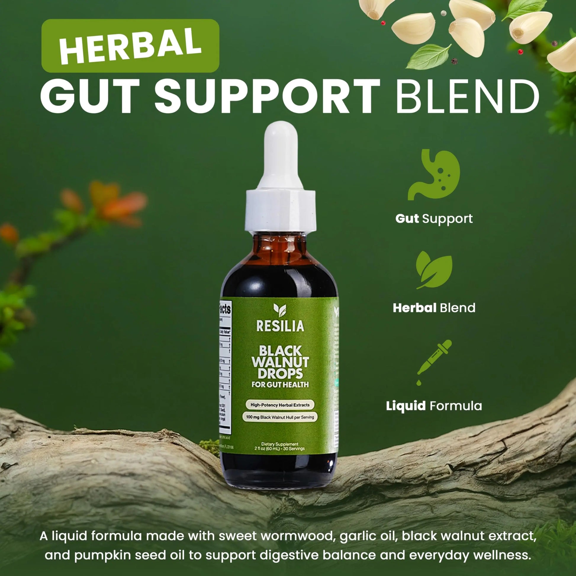 Resilia Herbal Cleanse Liquid Drops – Black Walnut & Wormwood Extract with Pumpkin Seed, Garlic & Turmeric – Alcohol-Free Vegan Tincture for Digestive & Daily Wellness Support, 2 fl oz Resilia Oil Of Oreganonz supplements