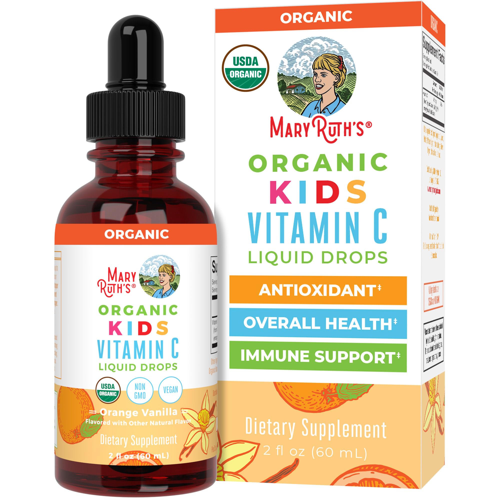 MaryRuth Organics USDA Kids Vitamin C Drops | Vegan Immune Support Supplement for Ages 4-13 | Immune Support & Overall Health | Vitamin C from Organic Acerola Fruit Extract | 2oz MARYRUTH'SUS supplements