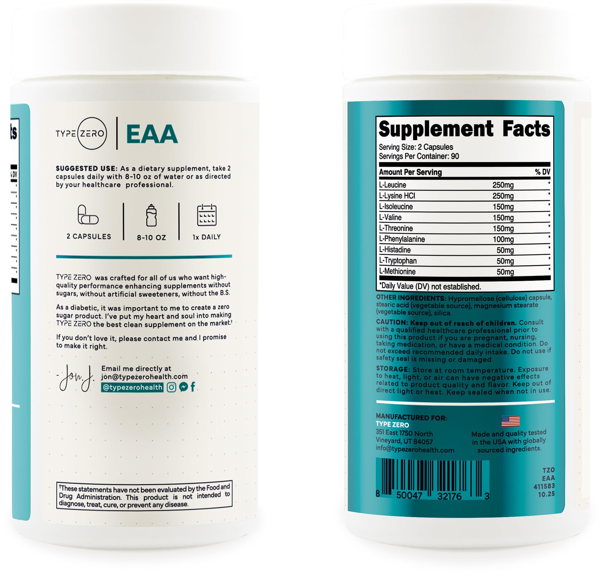 Type Zero Clean EAA Capsules (1,200mg per Serving), Essential Amino Acids Supplement with 9 EAAs, 180 Capsules, 90 Servings Type ZeroUS supplements