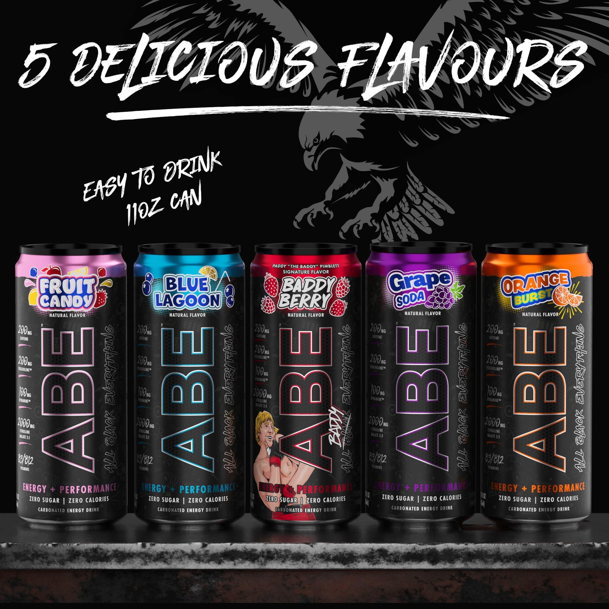 ABE Energy + Performance Sugar Free Energy Drink - All Black Everything Drink ABE all black everythingAu supplements