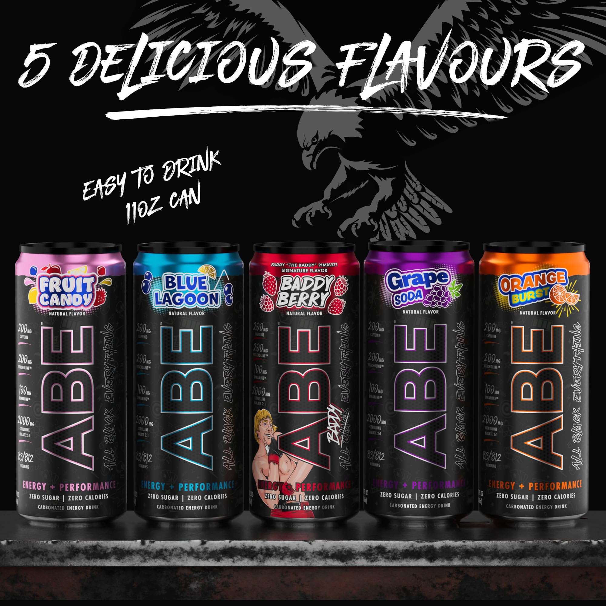 ABE Energy + Performance Sugar Free Energy Drink - All Black Everything Drink ABE all black everythingAu supplements