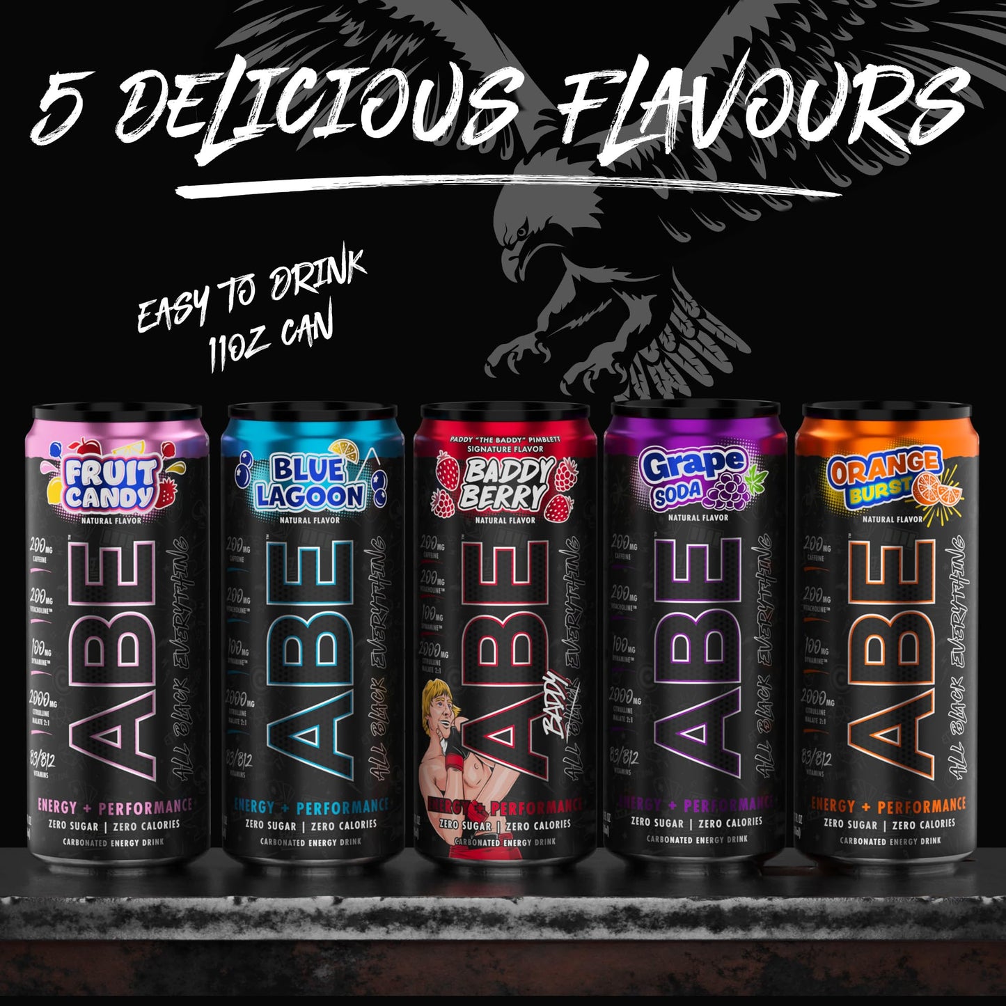 ABE Energy + Performance Sugar Free Energy Drink - All Black Everything Drink With Caffeine ABE all black everythingUS supplements