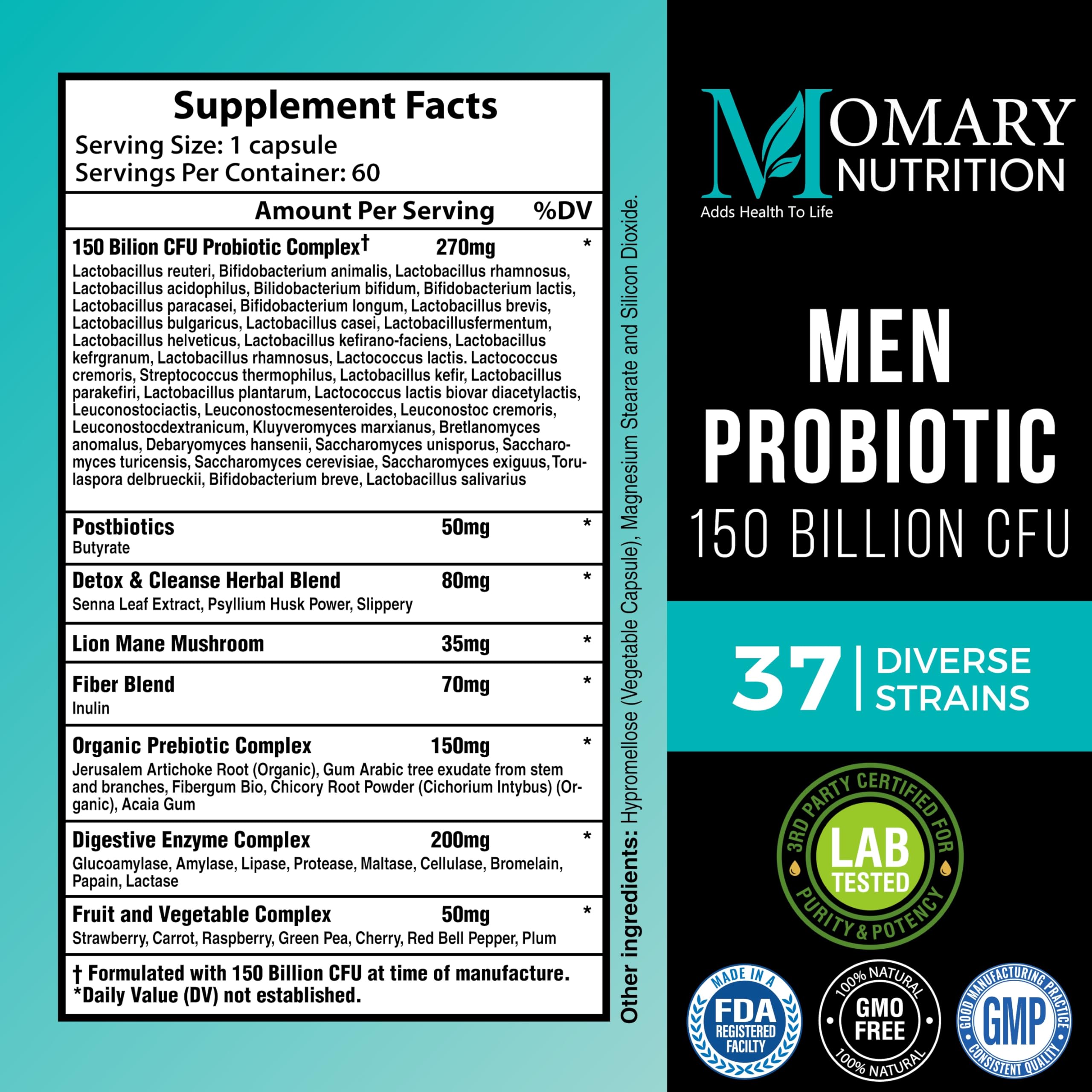 8-in-1 Bio Cultures Complex for Men – 150 Billion CFU Probiotics with 37 Diverse Strains, Organic Prebiotics, Postbiotics & Digestive Enzymes – Supports Digestive Balance & Gut Microbiome MOMARY NUTRITIONAu supplements