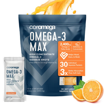 Coromega MAX High Concentrate Omega 3 Fish Oil, 2400mg Omega-3s with 3X Better CoromegaAu supplements