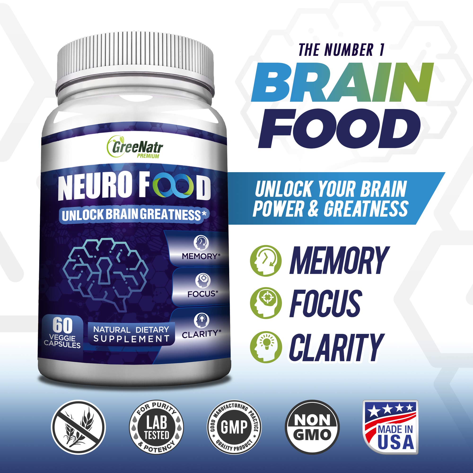 GreeNatr Brain Supplement with B12 Vitamin for Enhanced Memory, Energy, Focus, and Clarity GreeNatrAu supplements