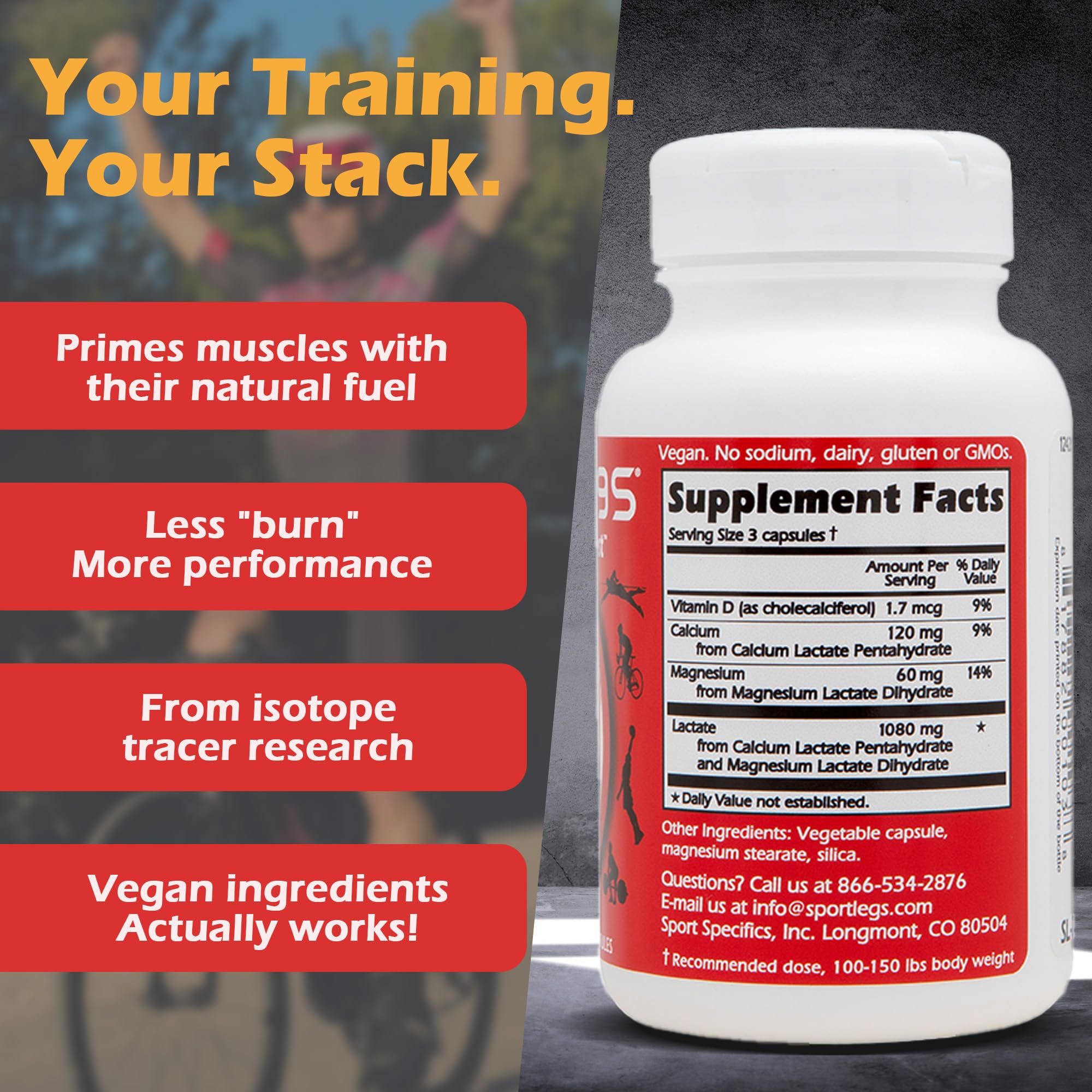 SPORTLEGS Pre-Exercise Metabolic Primer for Runners, Cyclists and Endurance Athletes - Helps Muscles Use Lactate as Fuel for Smoother, Longer-Lasting Efforts - NSF Certified for Sport - 120 Capsules SPORTLEGSAu supplements